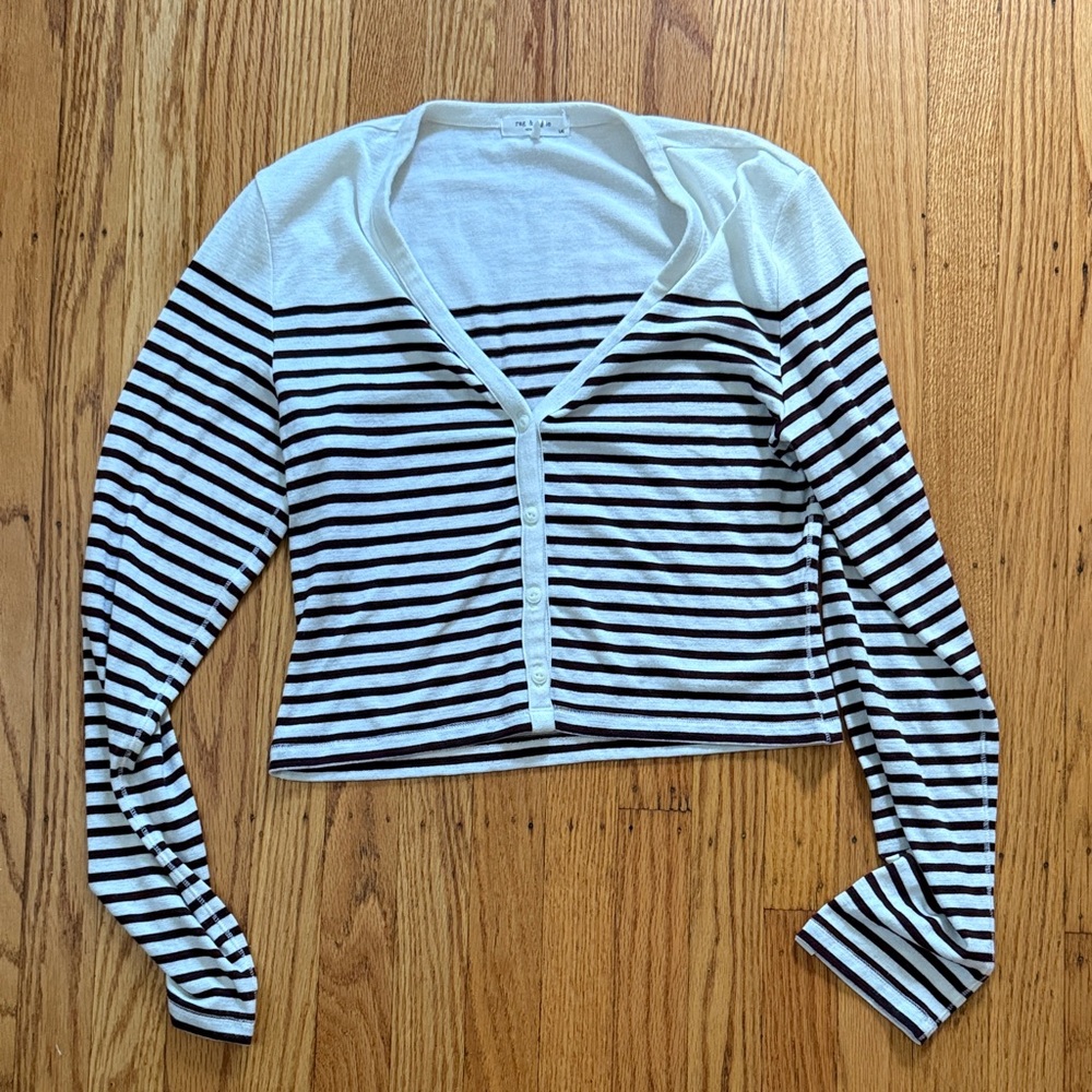 Rag and Bone Maroon and White Cropped Striped Sweater/Shirt